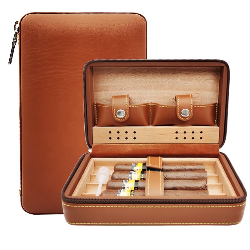 Portable Leather 4 Cigar Cases